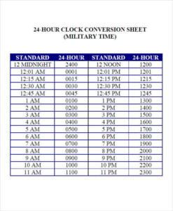 24 Hour Clock Chart Printable