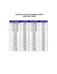 Military Time Chart With Minutes Printable