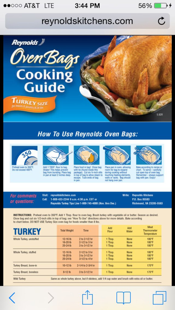 Reynolds Oven Bags Cooking Chart Ham