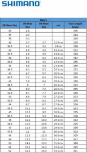 Shimano Cycling Shoes Size Chart for Both Men Women